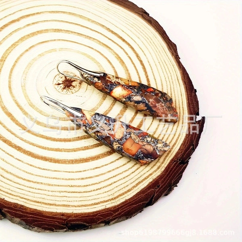 1 Pair Classic Style Water Droplets Patchwork Agate Drop Earrings