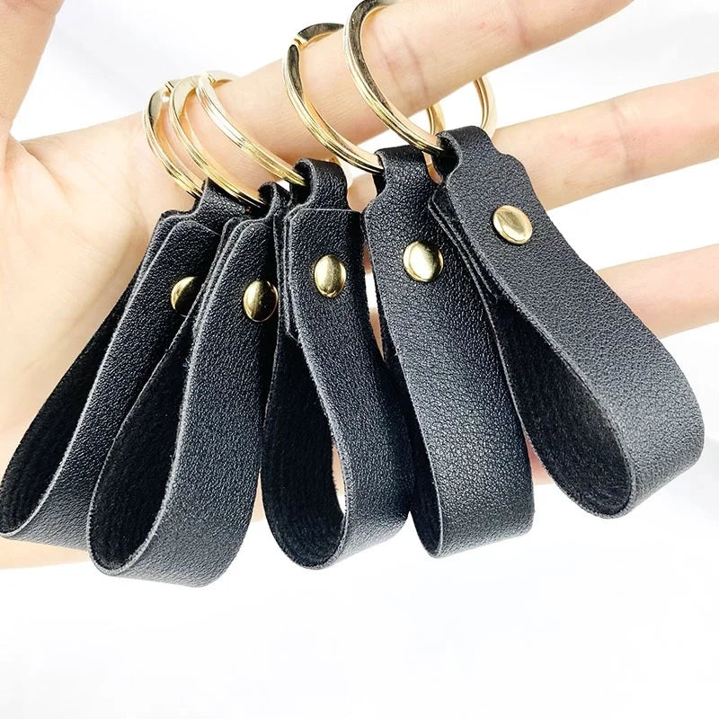 Creative Solid Color Pu Keychain Simple Couple Leather Car Key Ring Metal Universal Bag Strap Buckle Office Culture Accessories