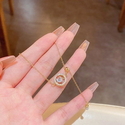 Elegant Lady Heart Shape Flower Bow Knot Titanium Steel Plating Inlay Rhinestones Bracelets