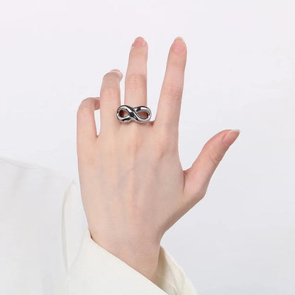 304 Stainless Steel 18K Gold Plated Minimalist Hollow Out Inlay Infinity Rhinestones Rings