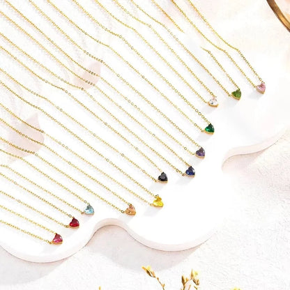 Sweet Minimalist Commute Heart Shape 304 Stainless Steel Rhinestones Birthstone 18K Gold Plated Inlay Necklace