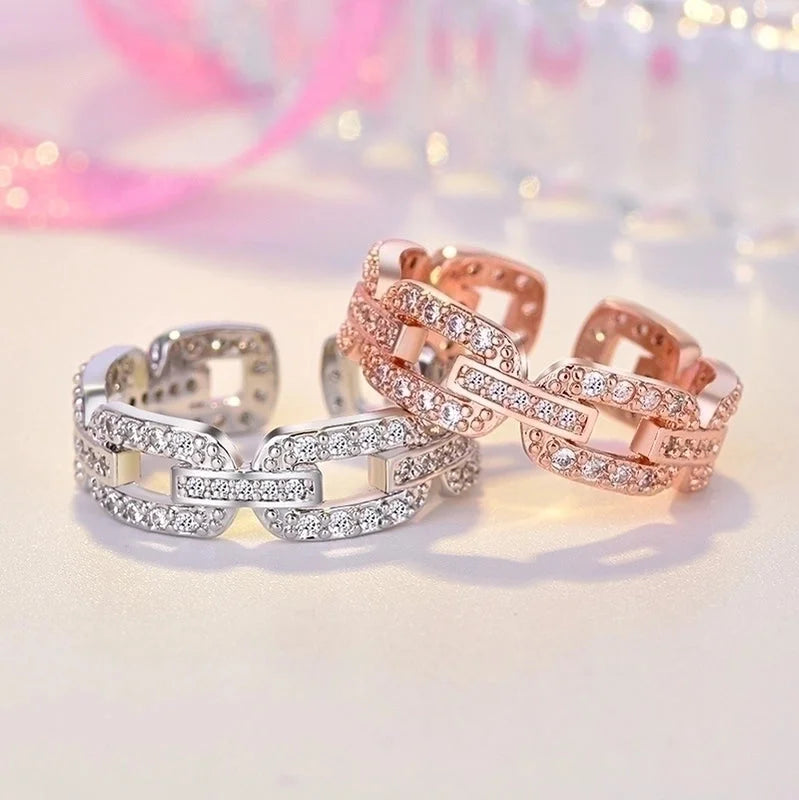 Minimalist Solid Color Copper Plating Inlay Artificial Diamond Rings 1 Piece