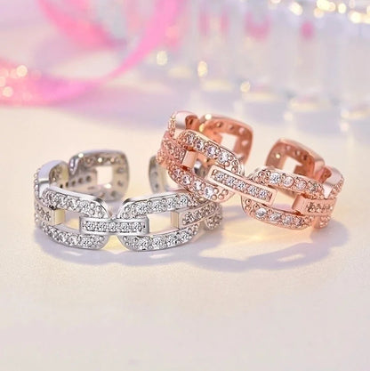 Minimalist Solid Color Copper Plating Inlay Artificial Diamond Rings 1 Piece