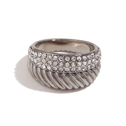 Fashion Niche Stripe Round Circle Geometric Stainless Steel 18K Gold Plated Rings