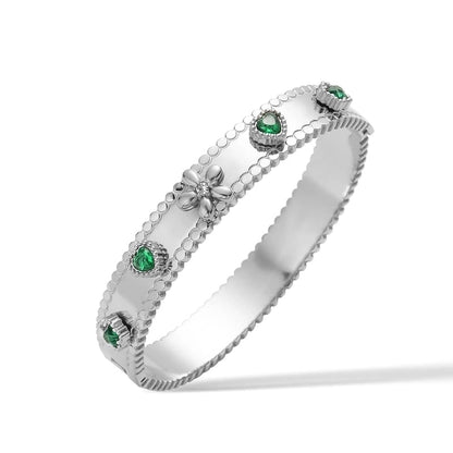 Retro Minimalist Commute Heart Shape Flower 304 Stainless Steel Zircon Bangle In Bulk