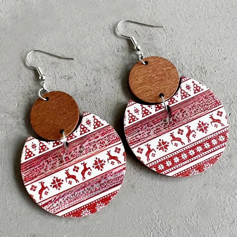 Fashion Snowflake Wood Handmade Christmas Women's Earrings 1 Pair