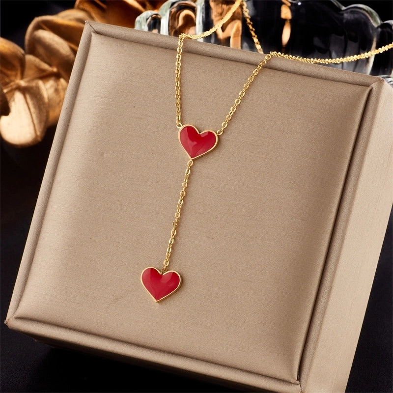 Lady Heart Shape Eye Titanium Steel Plating Necklace