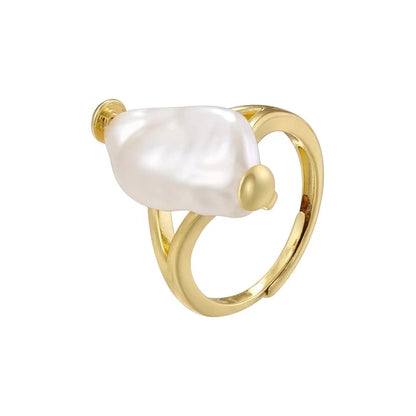 Copper 18K Gold Plated Pearl Plating Inlay Petal Artificial Pearls Zircon Open Rings
