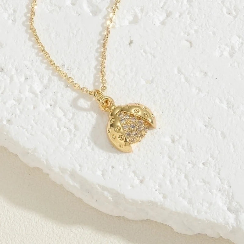 Cute Minimalist Beetles Bee Snowflake Copper 14k Gold Plated White Gold Plated Zircon Pendant Necklace In Bulk