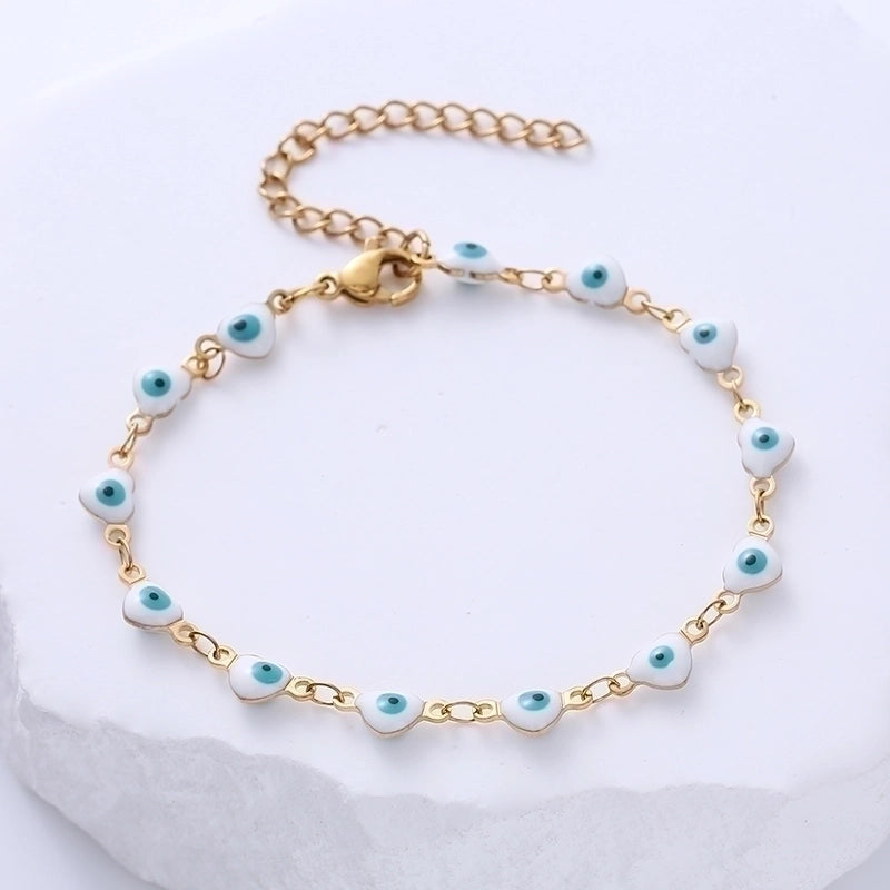 Classic Style Devil'S Eye Heart Shape 304 Stainless Steel 18K Gold Plated No Inlaid Stainless Steel Bracelets In Bulk