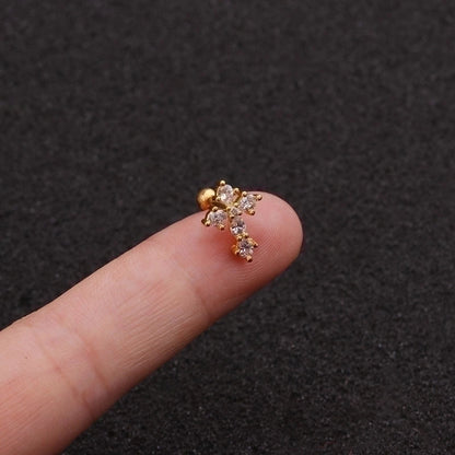 Ear Cartilage Rings & Studs Fashion Cross Copper Inlaid Zircon Zircon