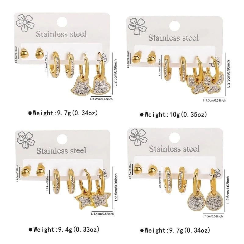 1 Set Minimalist Commute Star Heart Shape Butterfly 304 Stainless Steel Drop Earrings Ear Studs