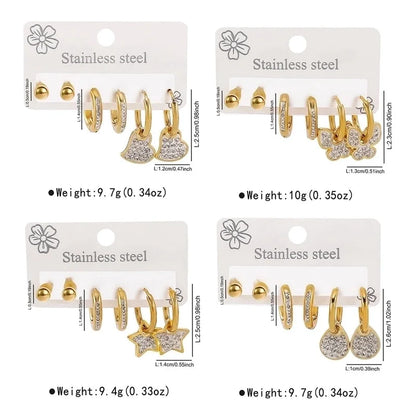 1 Set Minimalist Commute Star Heart Shape Butterfly 304 Stainless Steel Drop Earrings Ear Studs