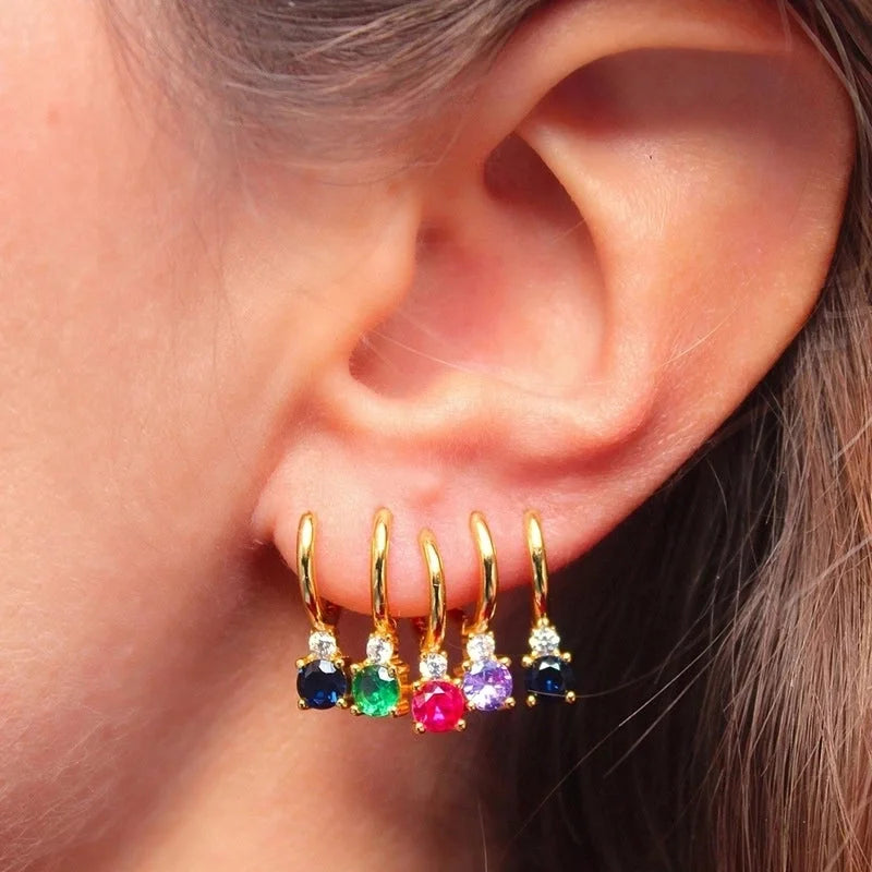 1 Pair IG Style Shiny Geometric Inlay Copper Zircon Gold Plated Drop Earrings