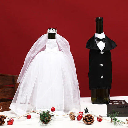 New Christmas Red Wine Bottle Set Wedding White Yarn Dress Restaurant Bar Holiday Decoration Props Home Supplies