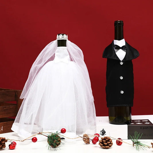 New Christmas Red Wine Bottle Set Wedding White Yarn Dress Restaurant Bar Holiday Decoration Props Home Supplies