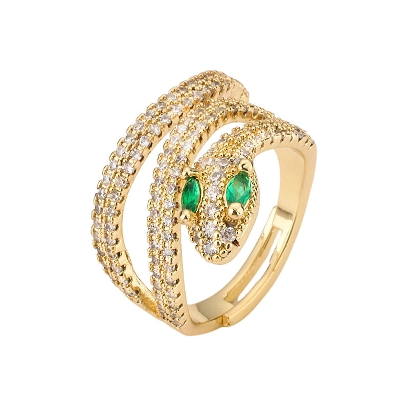 Retro Snake Copper Plating Inlay Zircon Gold Plated Open Rings