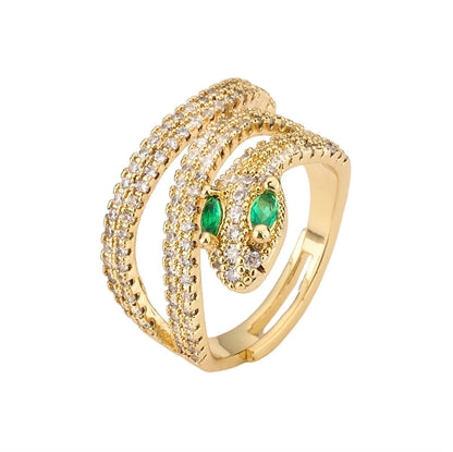Retro Snake Copper Plating Inlay Zircon Gold Plated Open Rings
