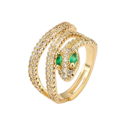 Retro Snake Copper Plating Inlay Zircon Gold Plated Open Rings