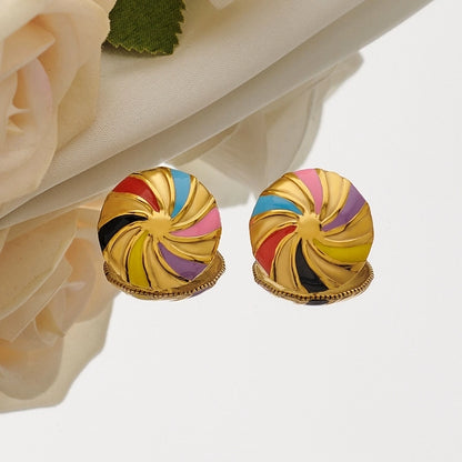 1 Pair Christmas Casual Minimalist Round Spiral Stripe Enamel Plating 304 Stainless Steel 18K Gold Plated Ear Studs