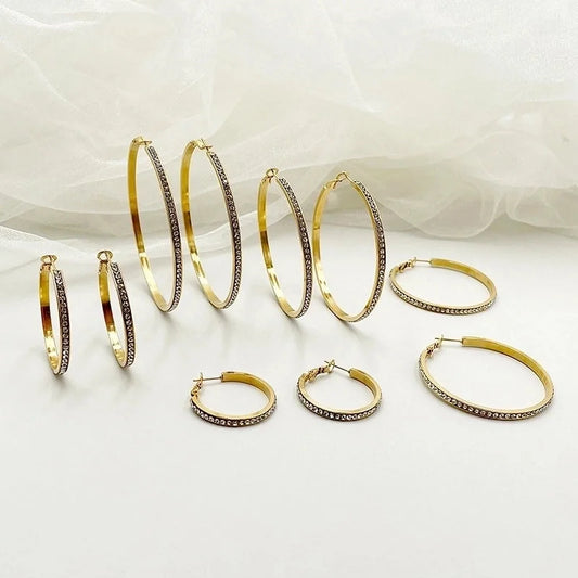 1 Pair Rock Sweet Minimalist Circle Plating Inlay 304 Stainless Steel Zircon 14K Gold Plated Hoop Earrings