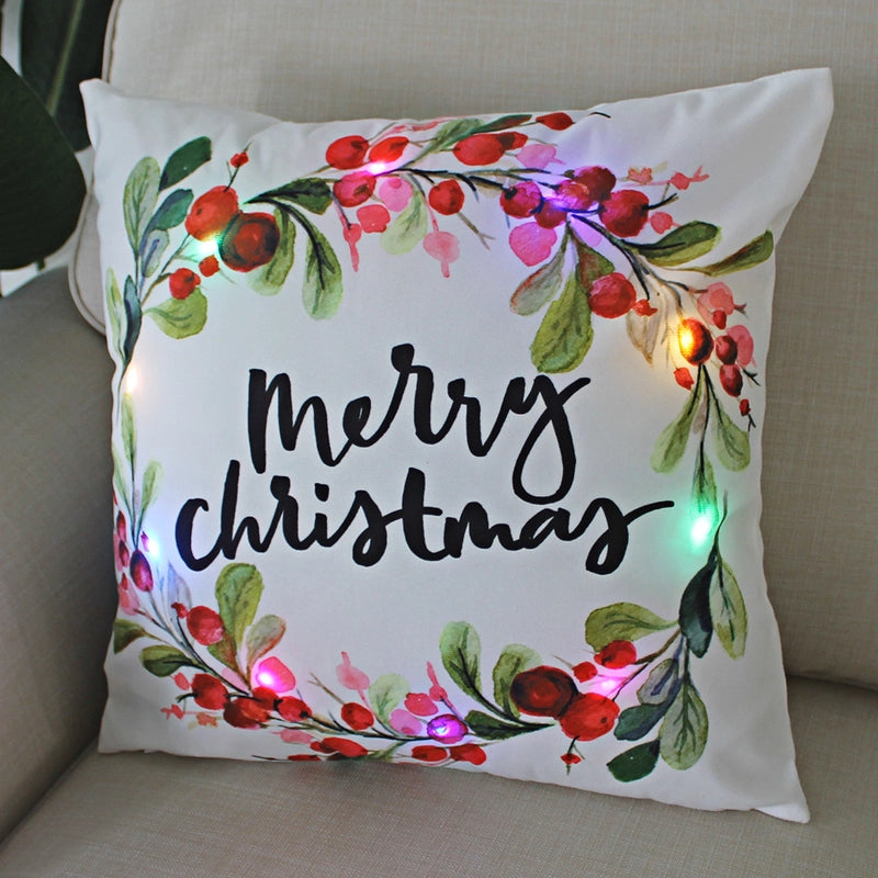 New Lights Christmas Luminous Pillow LED Lights Pillow Festive Wreath Short Plush Pillowcase