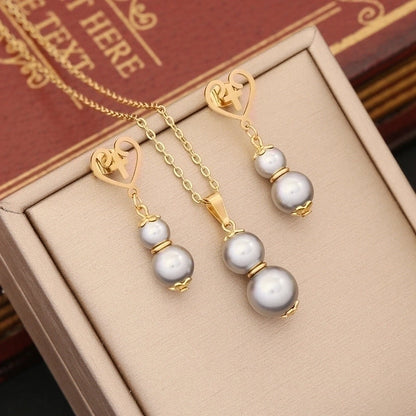 Stainless Steel Artificial Pearl 18K Gold Plated Commute Patchwork Gourd Jewelry Set