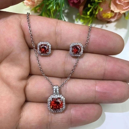 Korean Style Geometric Copper Zircon Pendant Necklace Ear Studs 1 Set