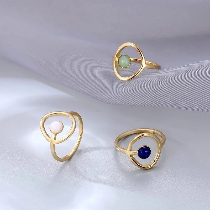 Fashion Geometric 304 Stainless Steel Opal Gold Plated Plating Rings