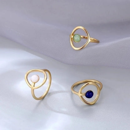Fashion Geometric 304 Stainless Steel Opal Gold Plated Plating Rings