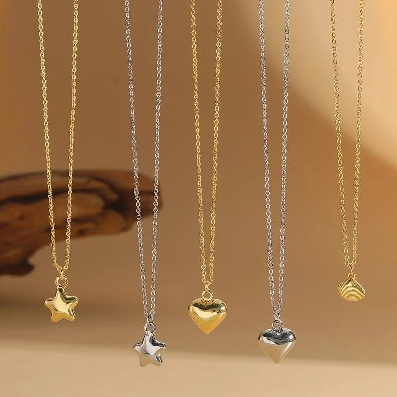 Copper 14K Gold Plated Star Heart Shape Pendant Necklace