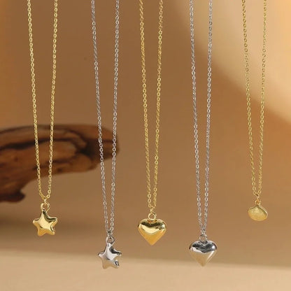 Copper 14K Gold Plated Star Heart Shape Pendant Necklace