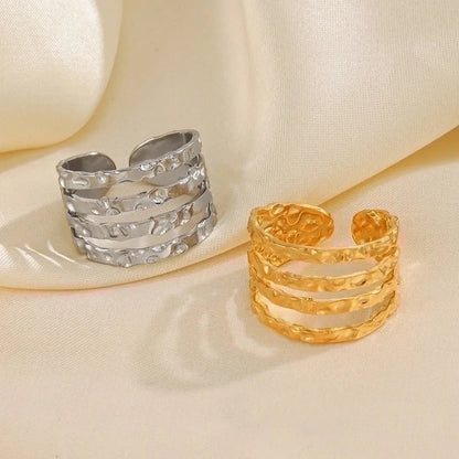 3 Pieces Minimalist Lines 304 Stainless Steel 18K Gold Plated Plating Open Rings