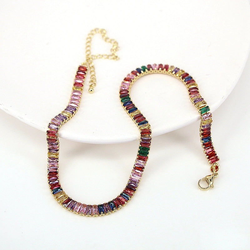 New White Color Zircon Crystal Inlaid Copper Necklace Jewelry Adjustable