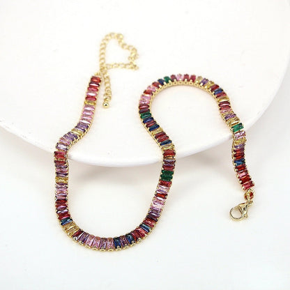 New White Color Zircon Crystal Inlaid Copper Necklace Jewelry Adjustable