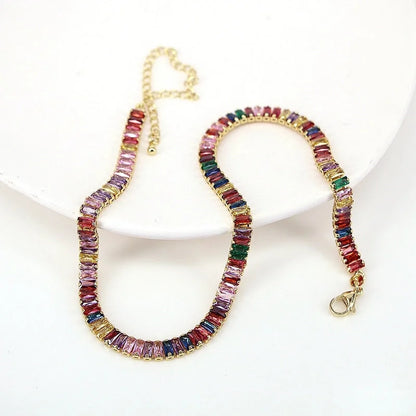 New White Color Zircon Crystal Inlaid Copper Necklace Jewelry Adjustable