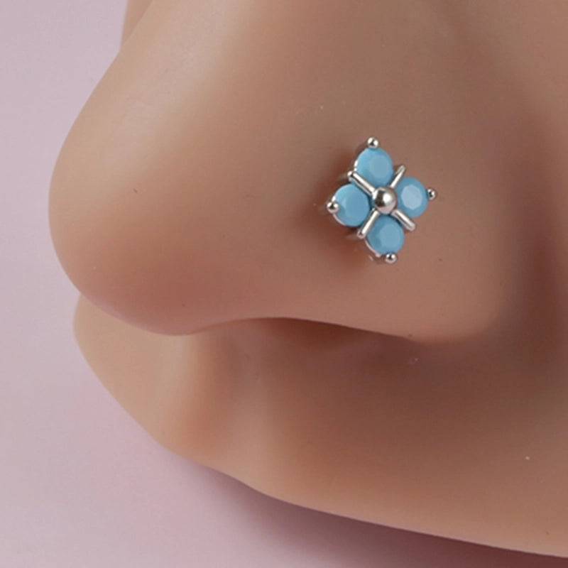 2 Pieces Nose Rings & Studs Minimalist Flower 304 Stainless Steel Turquoise Turquoise