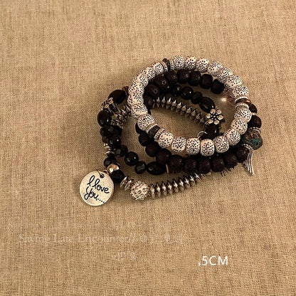 Casual Ethnic Style Round Tree Wings Pu Leather Wooden Beads Bodhi Beaded Braid Women's Bracelets