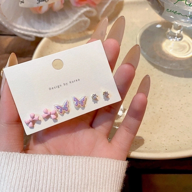 1 Set Minimalist Geometric Enamel Plating Inlay Copper Rhinestones Opal Shell Earrings