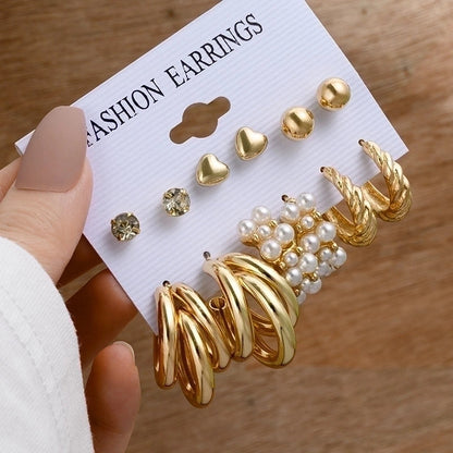 1 Set Minimalist Circle Heart Shape Butterfly Metal Plating Inlay Pearl Women\'s Earrings