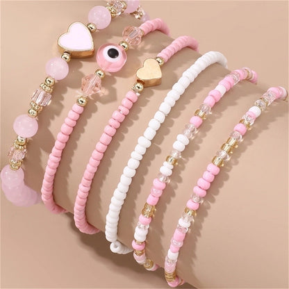 Bohemian Classic Style Devil's Eye Heart Shape Imitation Pearl Seed Bead Bracelets