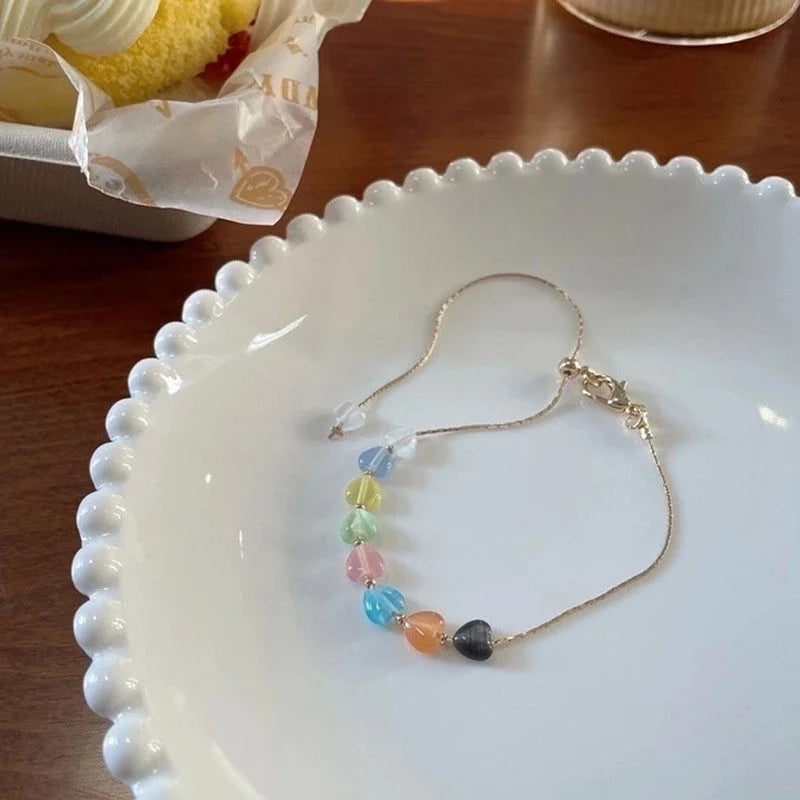 Fashion Heart Shape Alloy Titanium Steel Plating Rhinestones Artificial Pearls Women\'S Bracelets