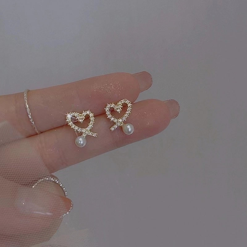 1 Pair Minimalist Round Inlay Alloy Pearl Zircon Drop Earrings