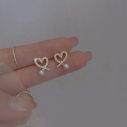 1 Pair Minimalist Round Inlay Alloy Pearl Zircon Drop Earrings