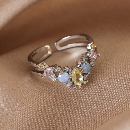 Minimalist Shiny Star Water Droplets Heart Shape Copper Inlay White Gold Plated Gold Plated Zircon Open Rings