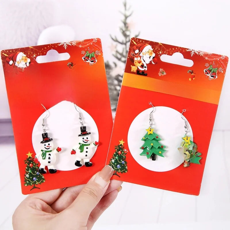 Christmas Fashion Christmas Tree Santa Claus Snowman Alloy Plastic Party Costume Props Earrings