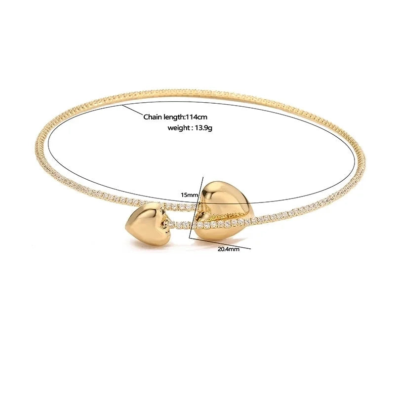 Copper 18K Gold Plated Inlay Round Heart Shape Zircon Bracelets Necklace