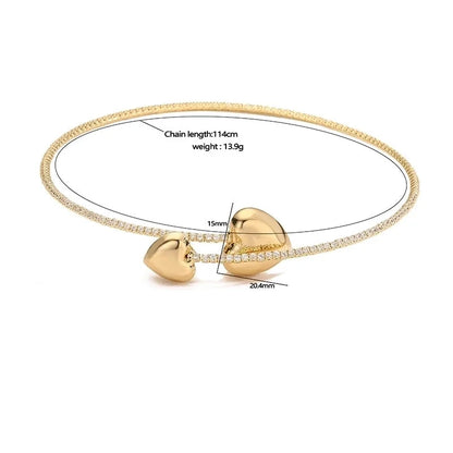 Copper 18K Gold Plated Inlay Round Heart Shape Zircon Bracelets Necklace