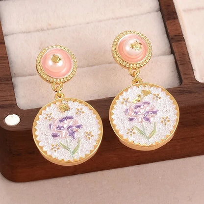 1 Pair Minimalist Classic Style Flower Butterfly Enamel Inlay Alloy Copper Natural Pearl Zircon Drop Earrings