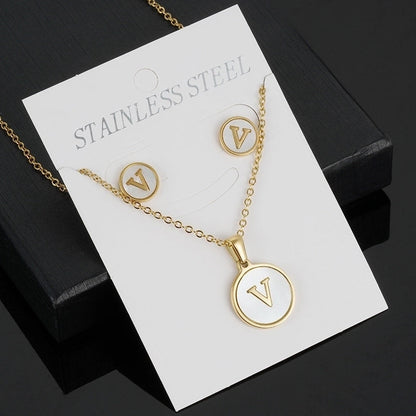 Minimalist Round Letter 304 Stainless Steel Shell 18K Gold Plated Gold Plated Stainless Steel Jewelry Sets